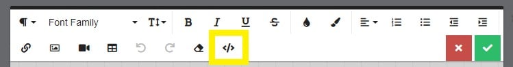 Code symbol "</>" in Content>Page Editor